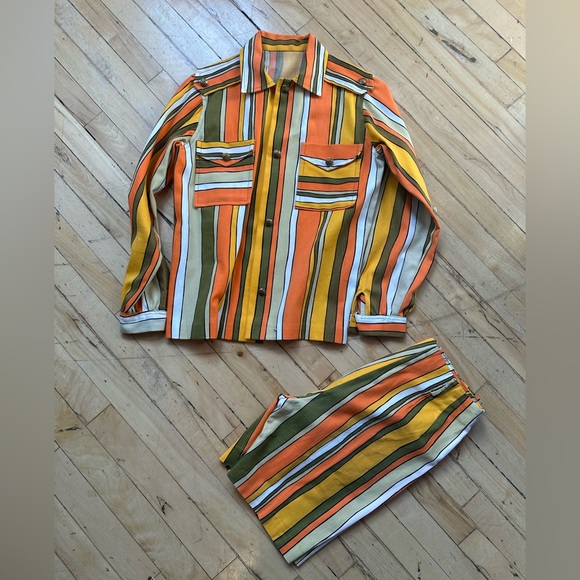 Vintage Pants - Vintage  Striped Two-Piece Set in Orange, Mustard & Olive